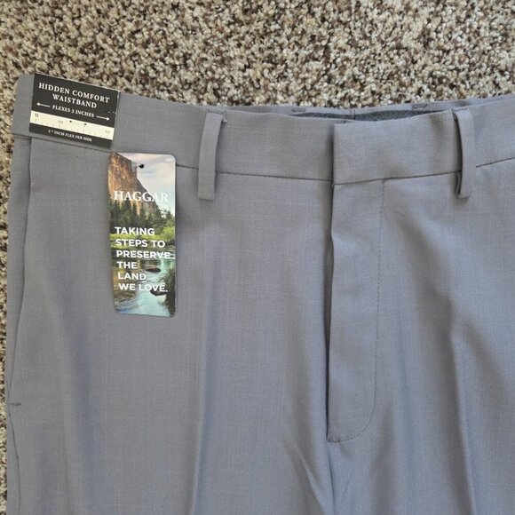 Haggar Men's Premium Classic Fit Flat Front Dress Pants Size 32X30 Gray Solid - Picture 2 of 9